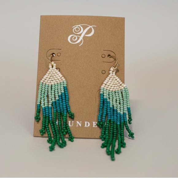 Plunder Jewelry - Plunder Beaded Fringe Statement Earrings Boho Teal Green Tassel Dangle Earrings